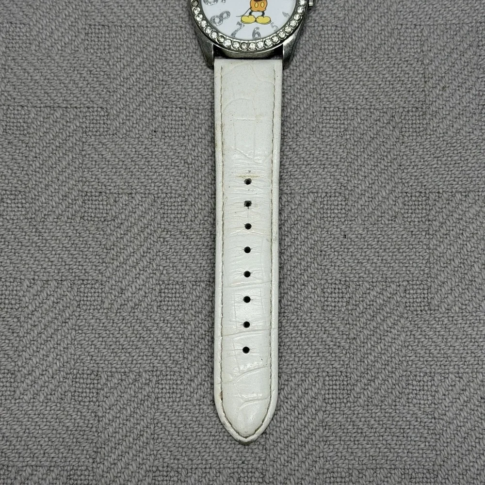 Disney Parks Womens Watch White Dial White Leather Strap Mickey Quartz